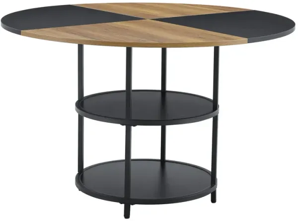 Diameter - Modern Splicing Circular Dining Table Double Layer Storage - Wood / Black