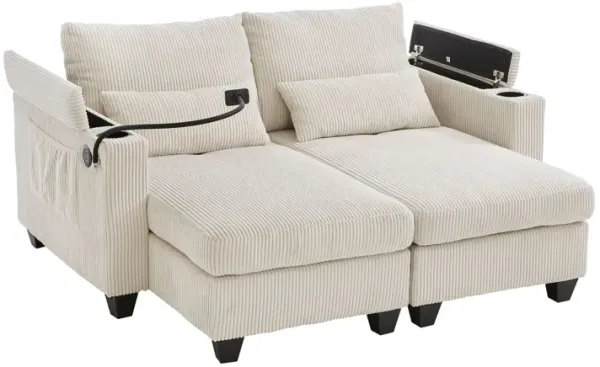 Convertible Chaise Lounge Sofa Chair With USB Ports, Cup Holders, Phone Holder And Storage