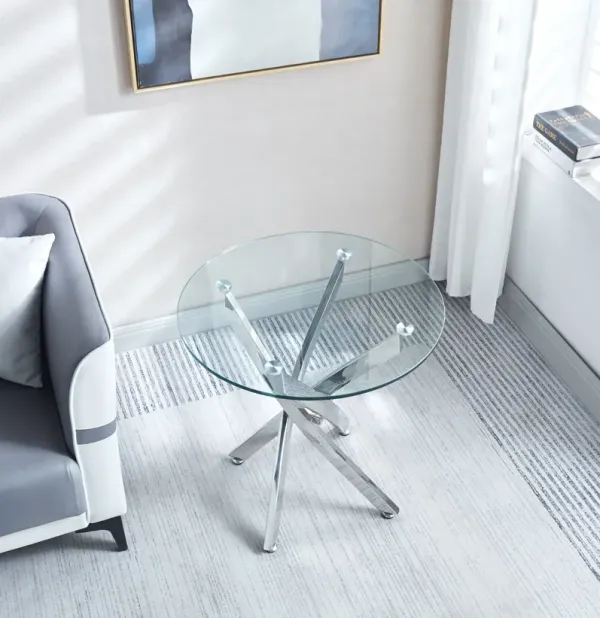 Modern Round Tempered Glass Table With Chrome Legs