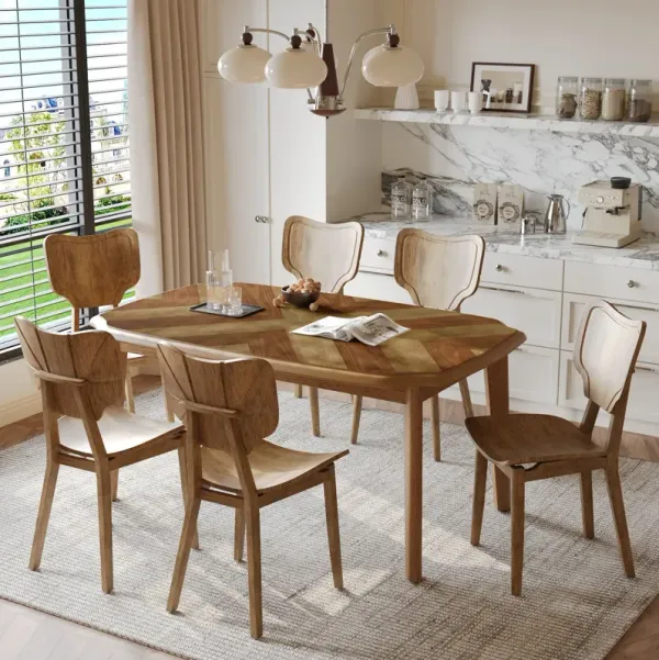 Topmax - 7 Piece Vintage Dining Table Set With 6 Dining Chairs, Kitchen Table Set For 6 With Curved Back And Seat