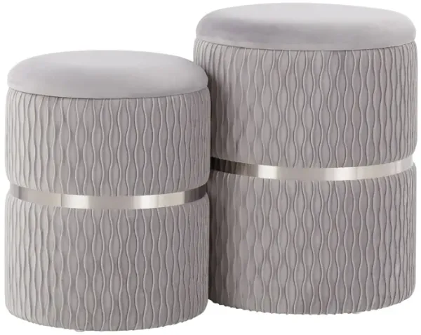 Cinch - Contemporary / Glam Nesting Ottoman Set - Chrome / Silver