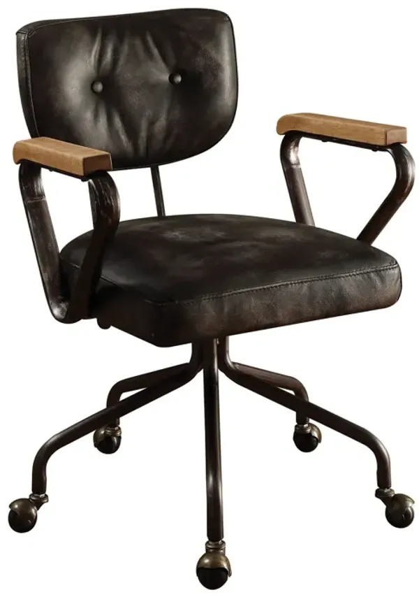 Hallie - Top Grain Leather Office Chair - Vintage Black