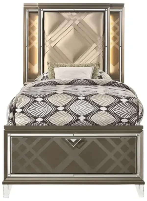 Skylar - Full Bed With LED & Storage - Dark Champagne