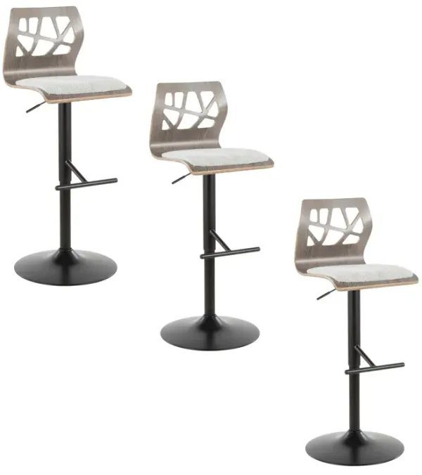 Folia - Mid Century Modern Adjustable Barstool With Swivel With Straight T Footrest (Set of 3)