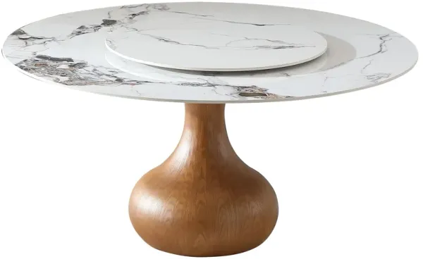 Round Modern Marble Dining Table (Table Only) - Walnut / White