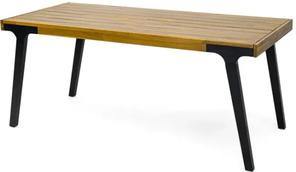 Acacia Wood Patio Dining Table, 69"L Rectangle Outdoor Table - Teak / Black
