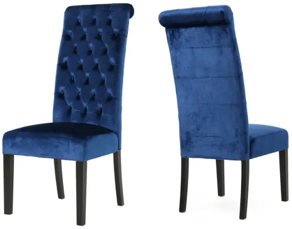 Elegant George Hi Back Dining Chair (Set of 2) With Tufted Velvet - Navy Blue