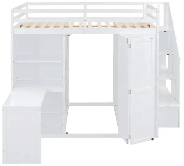 Loft Bed With Wardrobe, Desk And Shelves