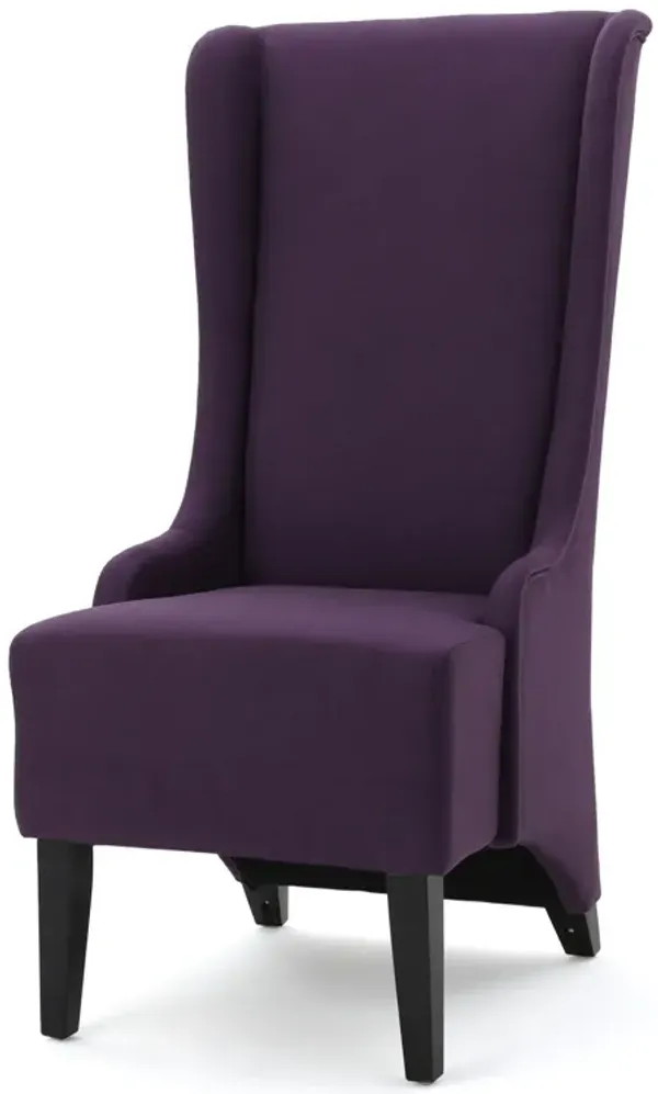 Fabric Dining Chair With High Back And Birch Wood Legs - Plum