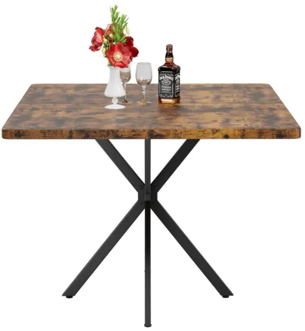 Mid Century Modern Square Dining Table Set With Faux Marble Tabletop And Iron Legs For 4, Space Saving Design - Brown / Blue