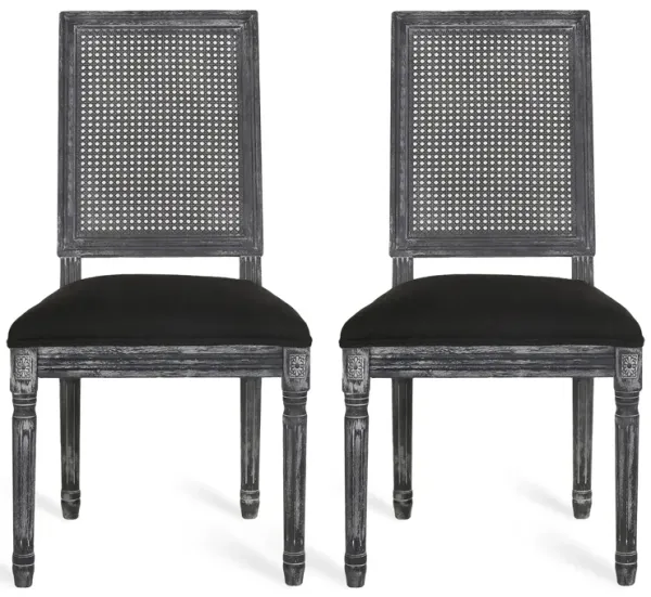 French Country Dining Chair With Rectangular Cane Backrest And Smooth Upholstered Seating