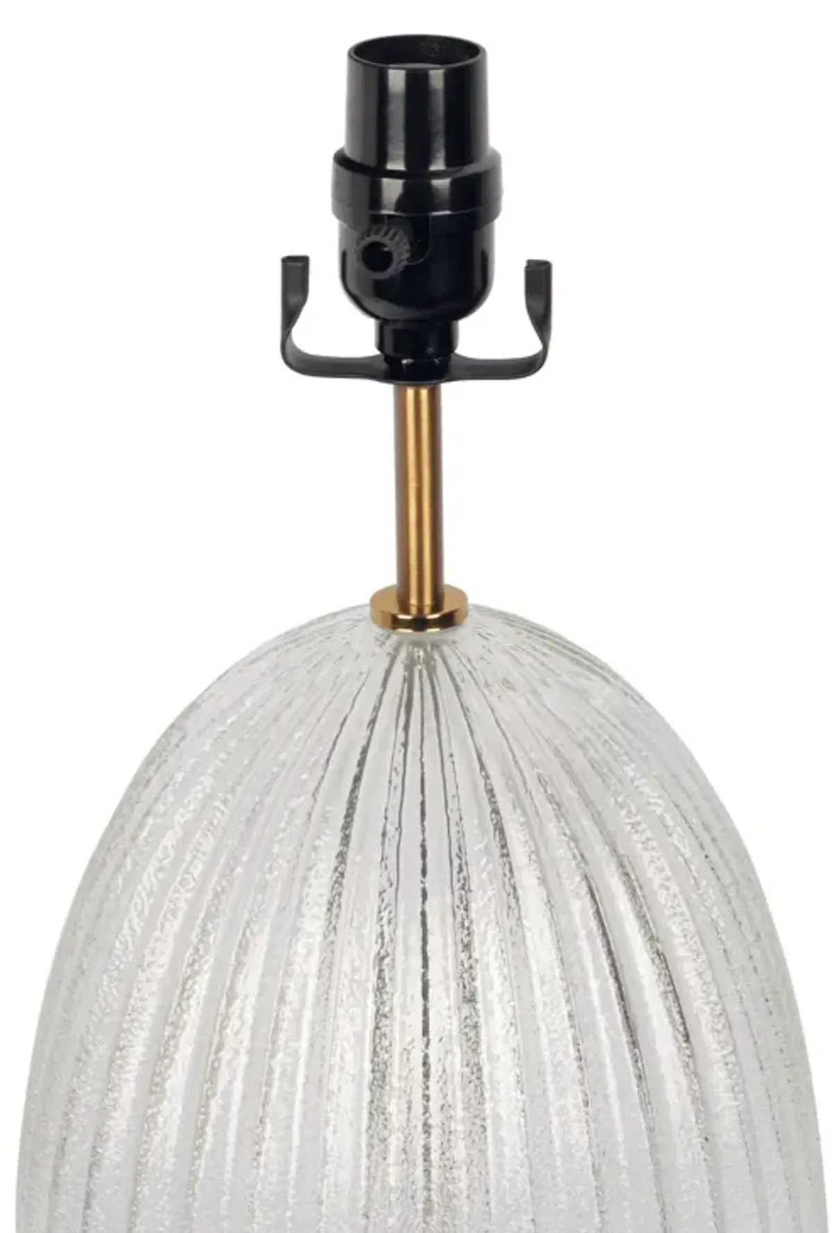 Aurora - Ribbed Lamp Base Clear Table Lamp Large Linen Shade - Beige / Clear / Gold