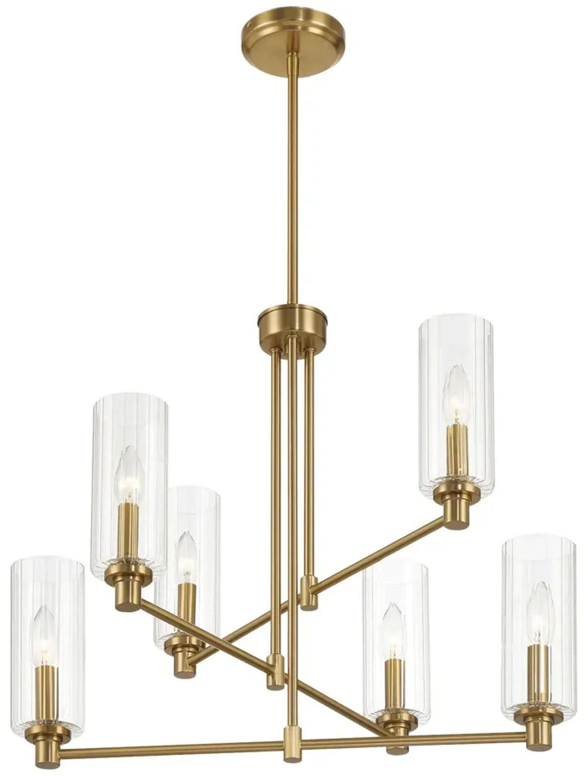 Timeless - 6 Lights Chandelier With Clear Ribbed Satin - Antique Brass / Clear / Gold