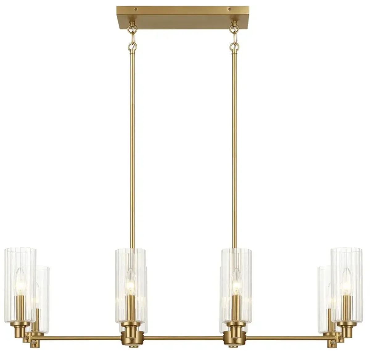 Willow - 8 Lights Island With Clear Ribbed Pendant Lamp Satin - Antique Brass / Clear / Gold
