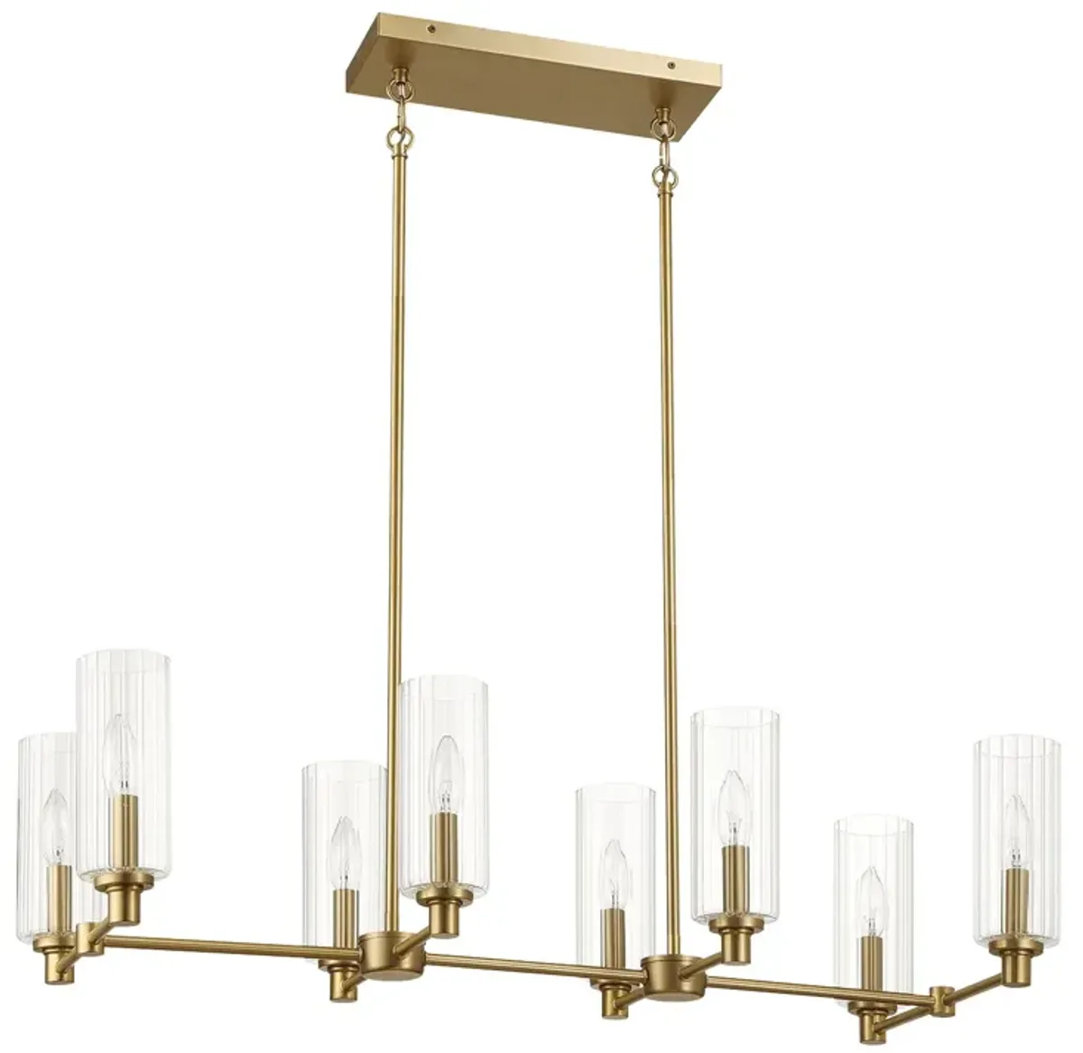Willow - 8 Lights Island With Clear Ribbed Pendant Lamp Satin - Antique Brass / Clear / Gold
