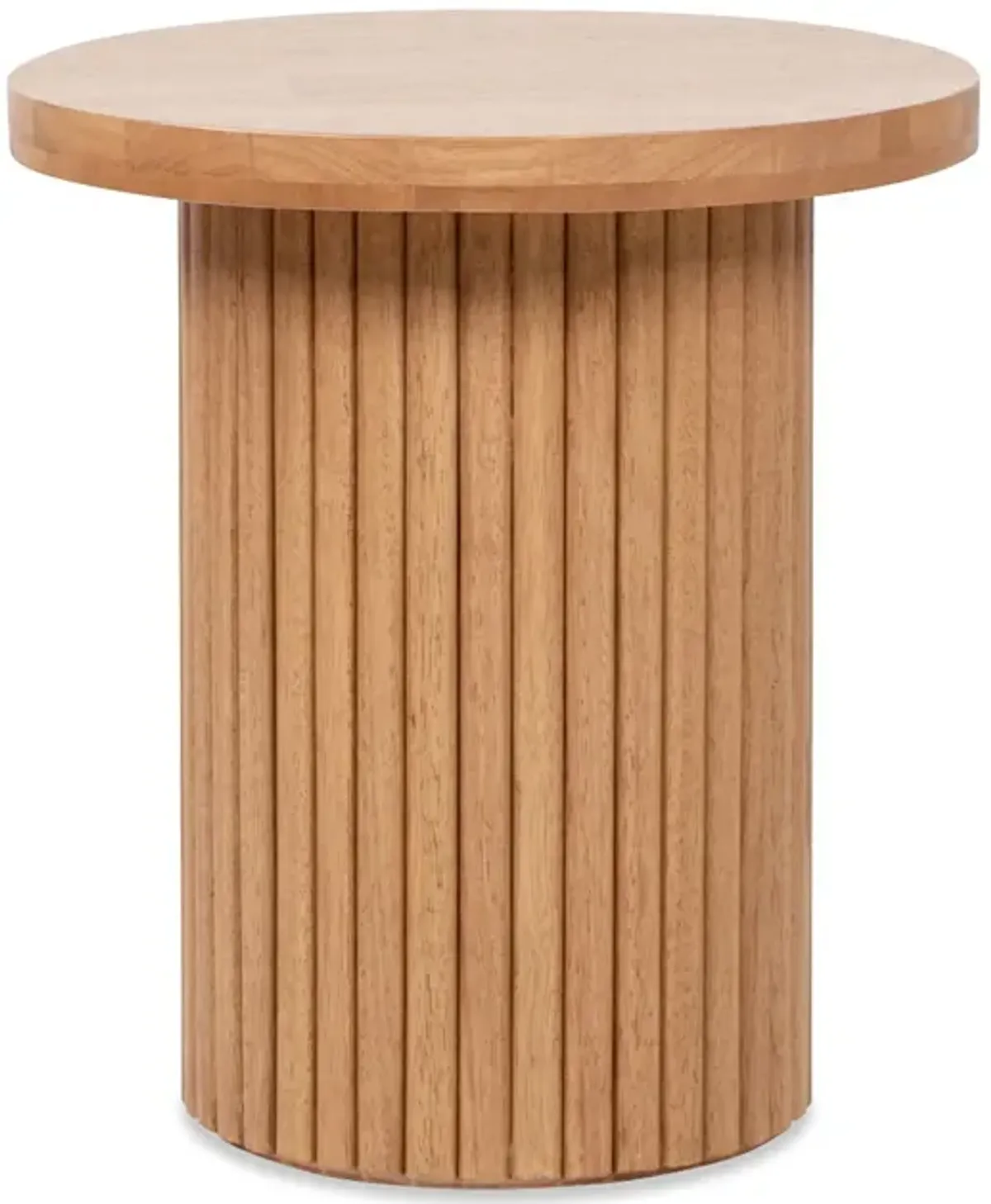 Kenzie - Fluted Pillar Round Accent Side Table - Light Natural Brown