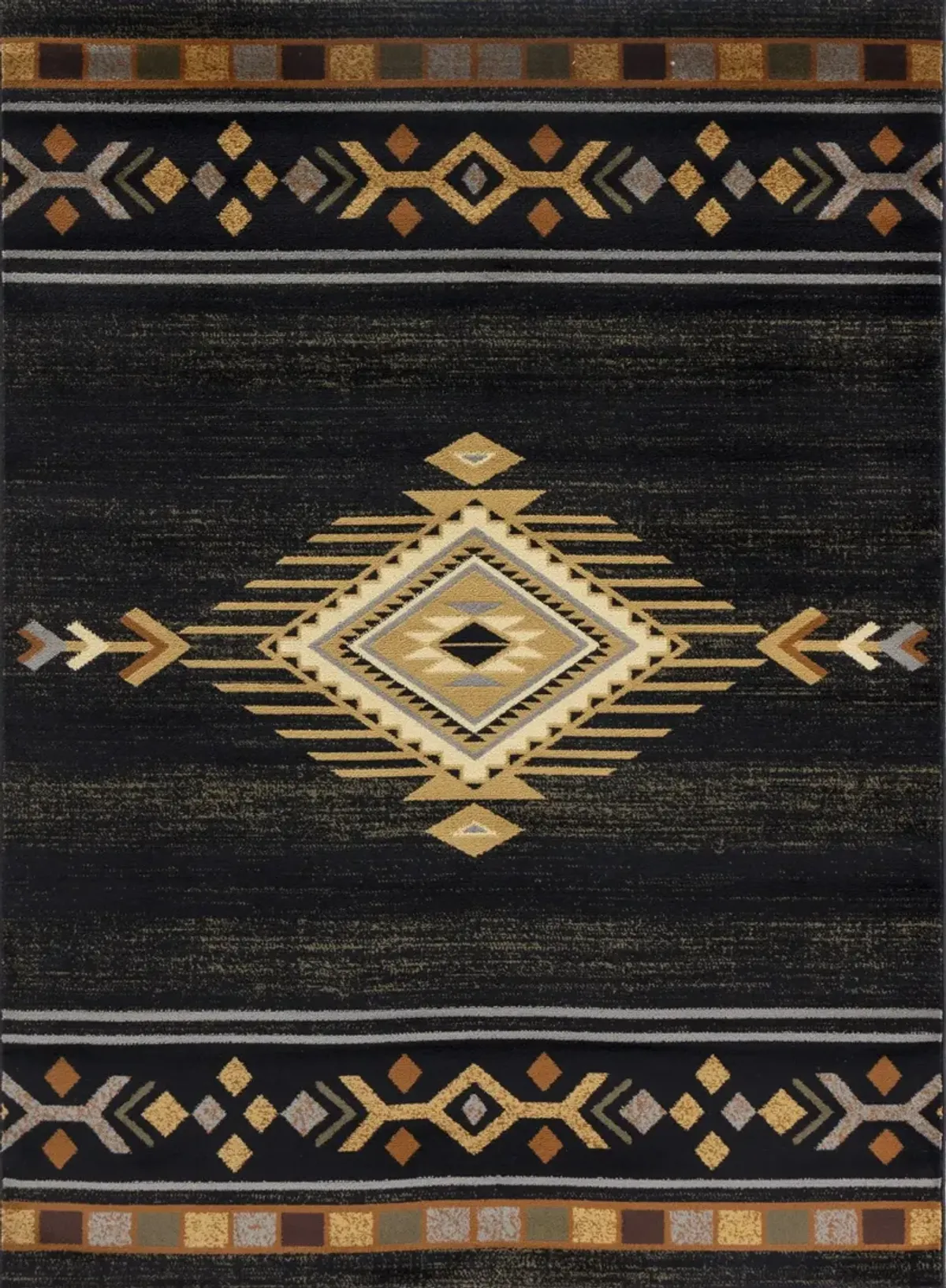 Tribes - 2'7" X 7'3" Southwest Area Rug Polypropylene - Black