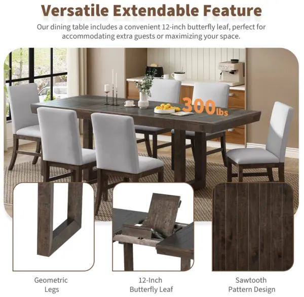 Topmax - 7 Piece Traditional Extendable Dining Table Set With Butterfly Leaf And 6 Upholstered Dining Table Set