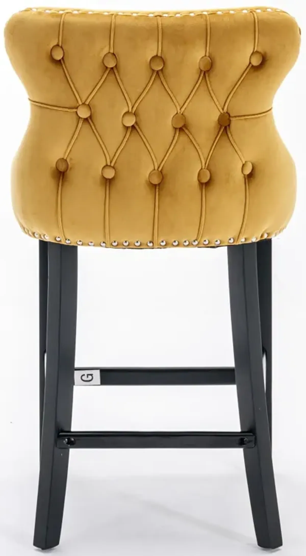 Contemporary Velvet Upholstered Wing-Back Barstools With Button Tufted Decoration And Wooden Legs, And Chrome Nailhead Trim, Leisure Style Bar Chairs, Bar Stools (Set of 2)