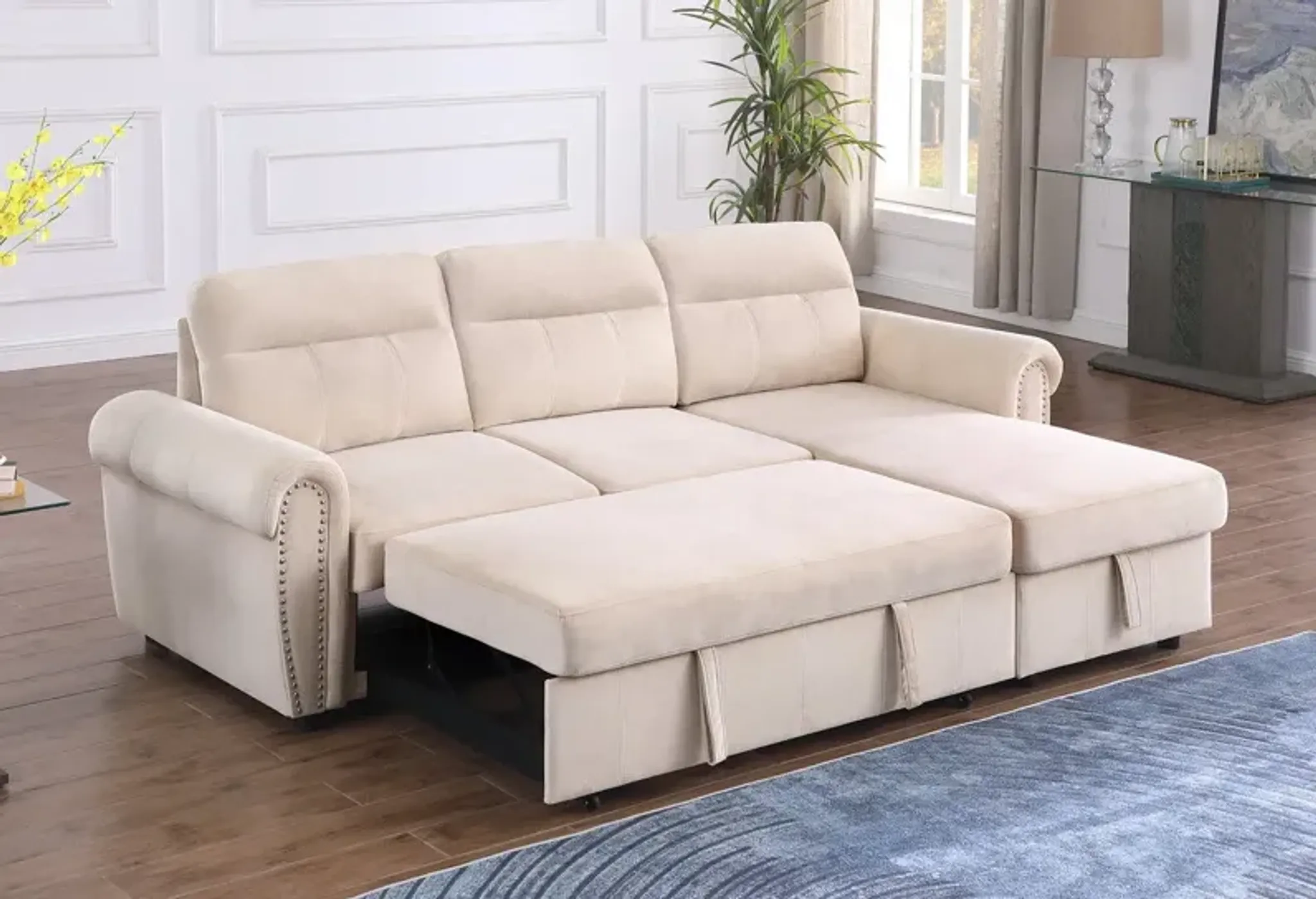 Ashton - Reversible Sleeper Sectional Sofa Chaise | Furniture.com