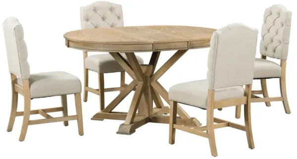 Functional Furniture Retro Style Dining Table Set With Extendable Table And 4 Upholstered Chairs For Dining Room And Living Room