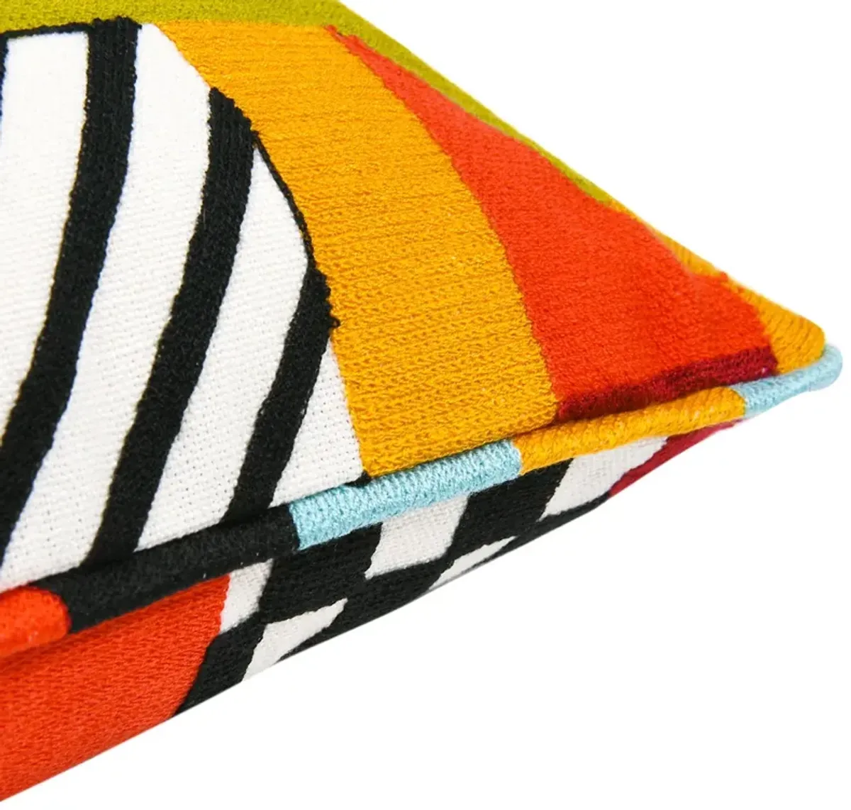 La Broderie - Square Embroidered Throw Pillow & Feather Down Insert - Colorpop Multicolored Embroidery