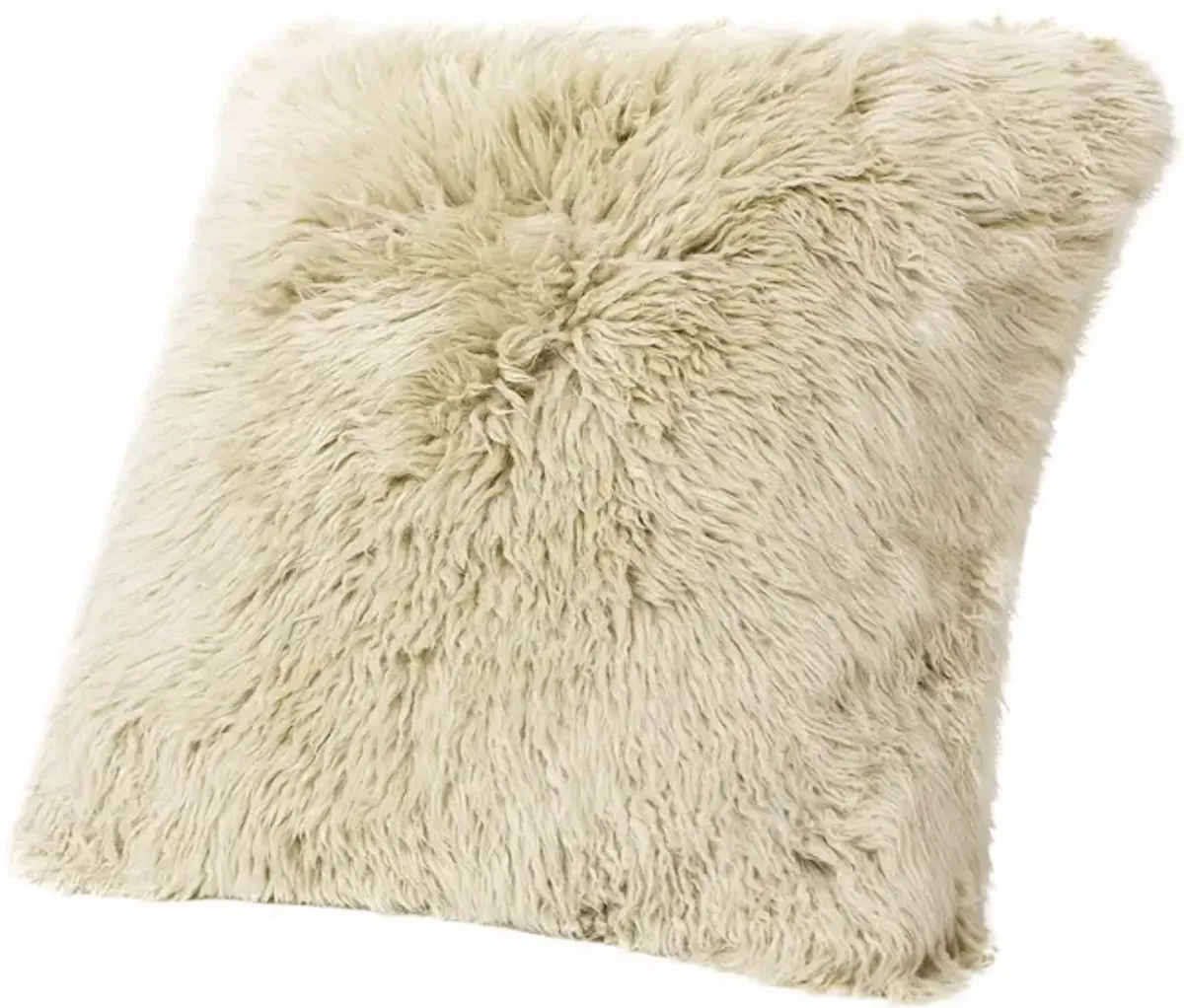 Astrid - Square New Zealand Sheepskin Accent Throw Pillow Cover With Feather Insert - Taupe / Natural