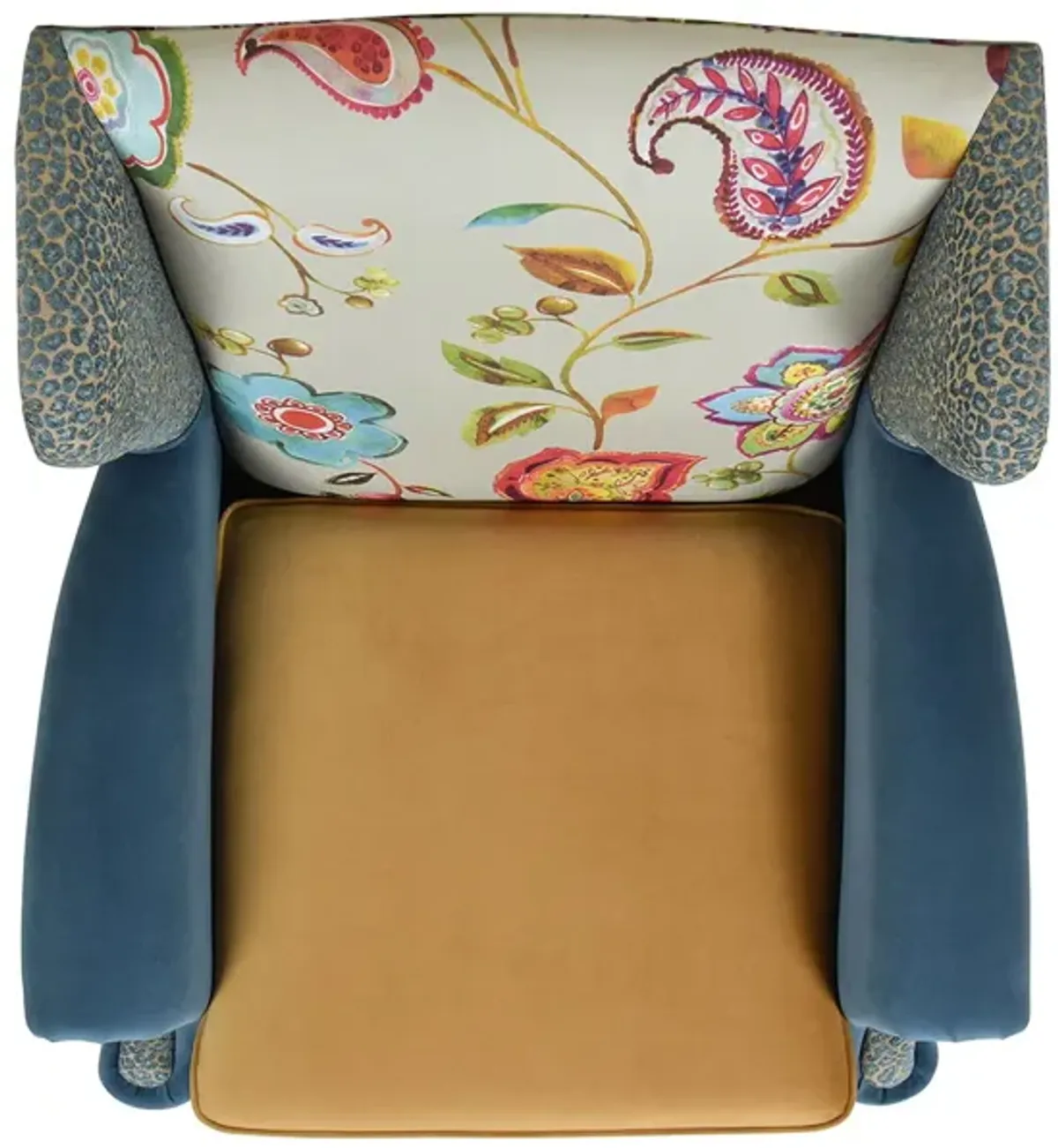 Anya - Boho Chic Wingback Accent Arm Chair - Floral / Leopard / Blue Teal / Yellow Gold