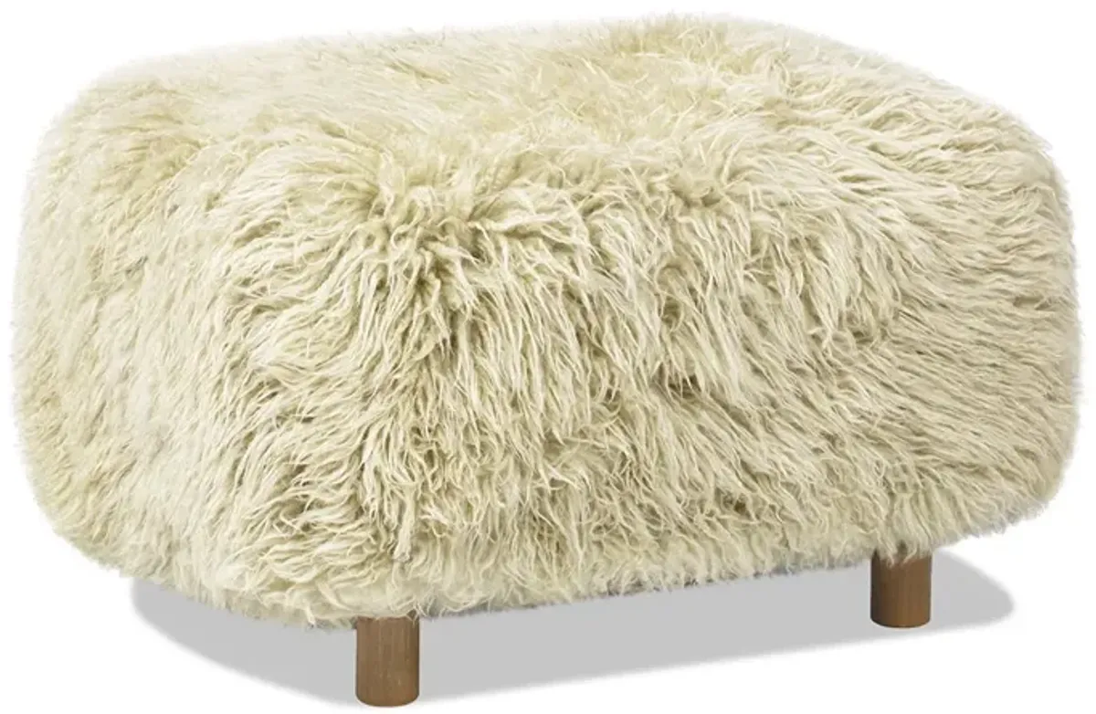 Enchante - New Zealand Sheepskin Rectangular Accent Ottoman - Taupe / Natural