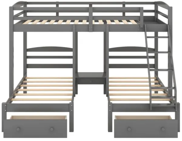Full Over Twin & Twin Bunk Bed, Triple Bunk Bed With Drawers - Gray