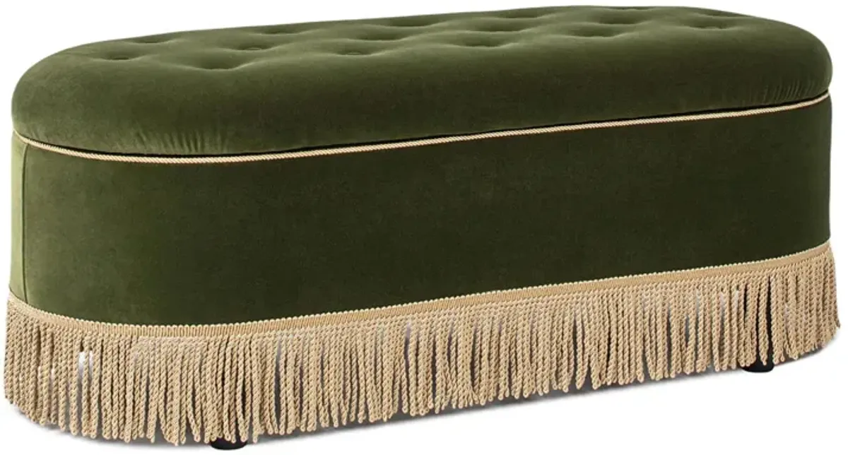 Melinda - Oval Tufted Bullion Fringe Storage Bench