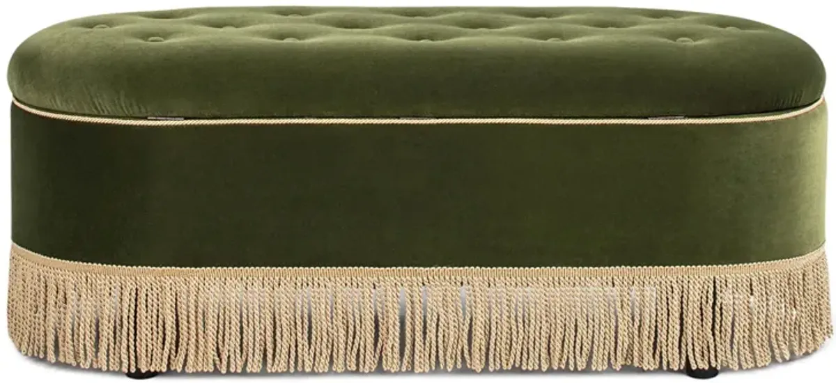 Melinda - Oval Tufted Bullion Fringe Storage Bench