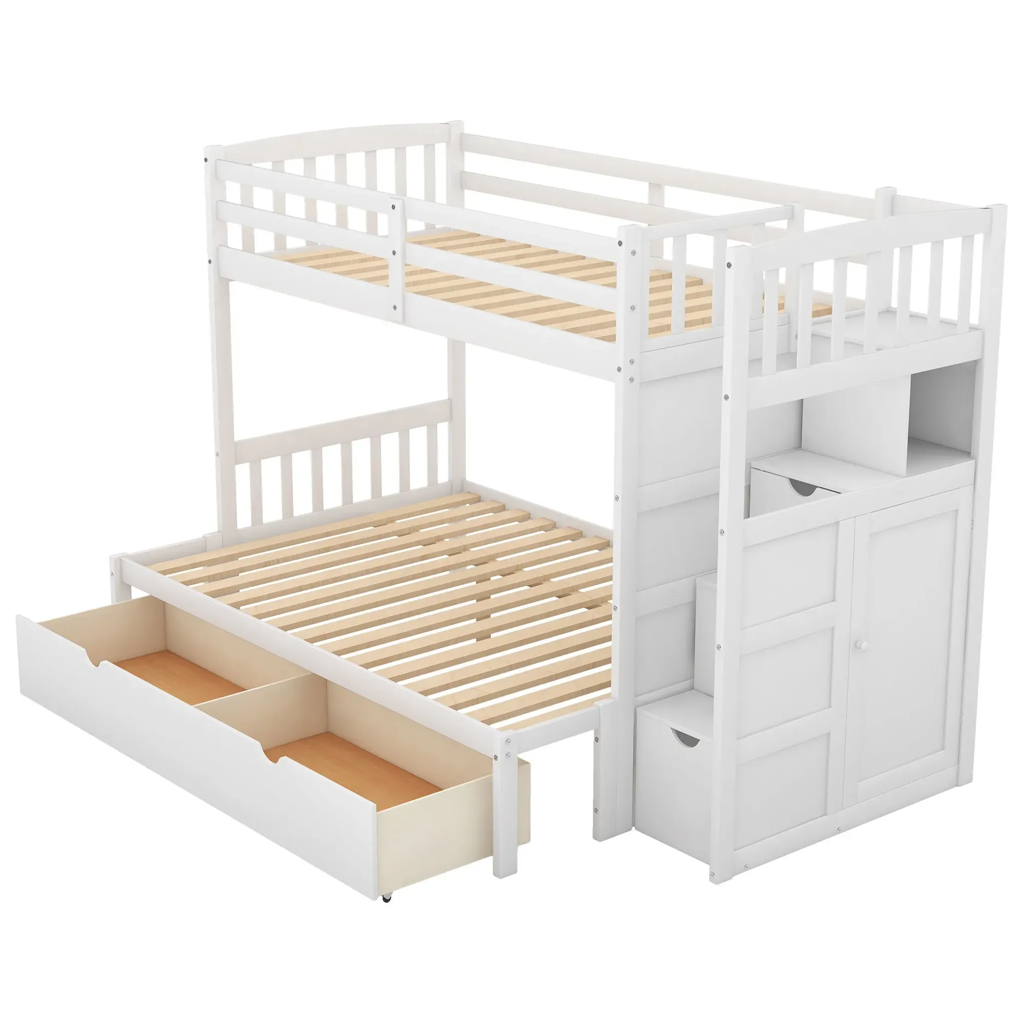 Bunk Bed Convertible Bottom Bed Storage Shelves And Drawers Bel ...