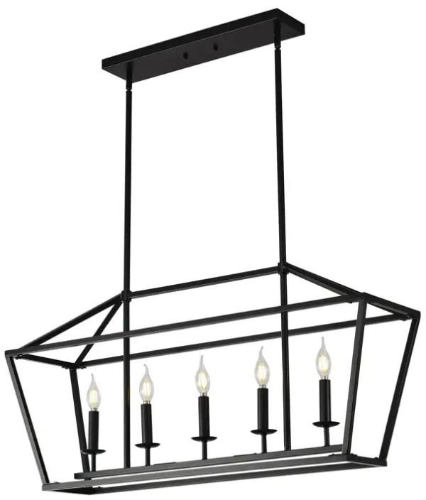 5 Light Farmhouse Kitchen Island Lighting, 5 Light Industrial Linear Chandelier For Dining Room Metal Hanging Pendant Light Fixture For Bedroom Living Room Hallway Conference Room - Matte Black