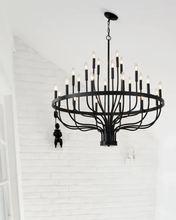 24 Light Chandelier Industrial Iron Candle Chandelier Modern Suspended Farmhouse Chandeliers Pendant Light Fixtures For Dining Room Bedroom Living Room Kitchen Island Foyer E12 Bulb (No Include) - Black