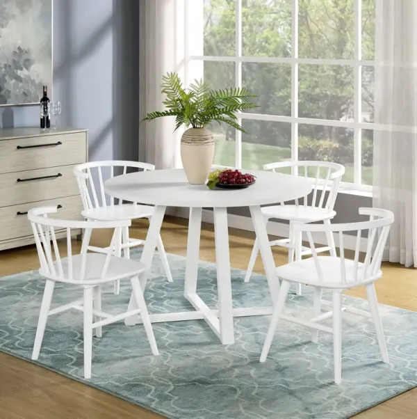 Edo - 5 Piece Dining Set, Trestle Dining Table With 4 Windsor Chairs - White