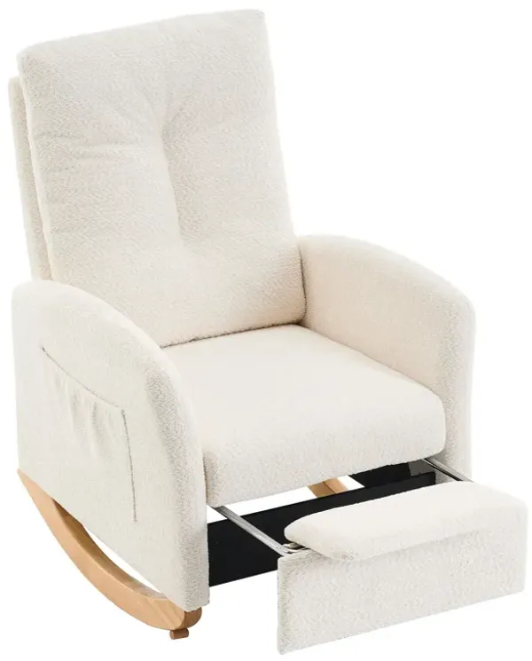 Accent Rocking Chair & Footrest High Back Rubber Wood Rocking Legs Bedroom Living Space - Beige