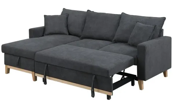 Colton - Woven Reversible Sleeper Sectional Sofa With Storage Chaise - Dark Gray