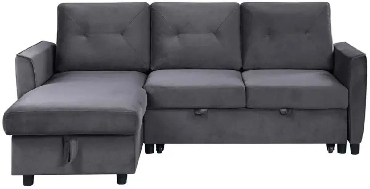 Hudson - Velvet Reversible Sleeper Sectional Sofa With Storage Chaise - Dark Gray