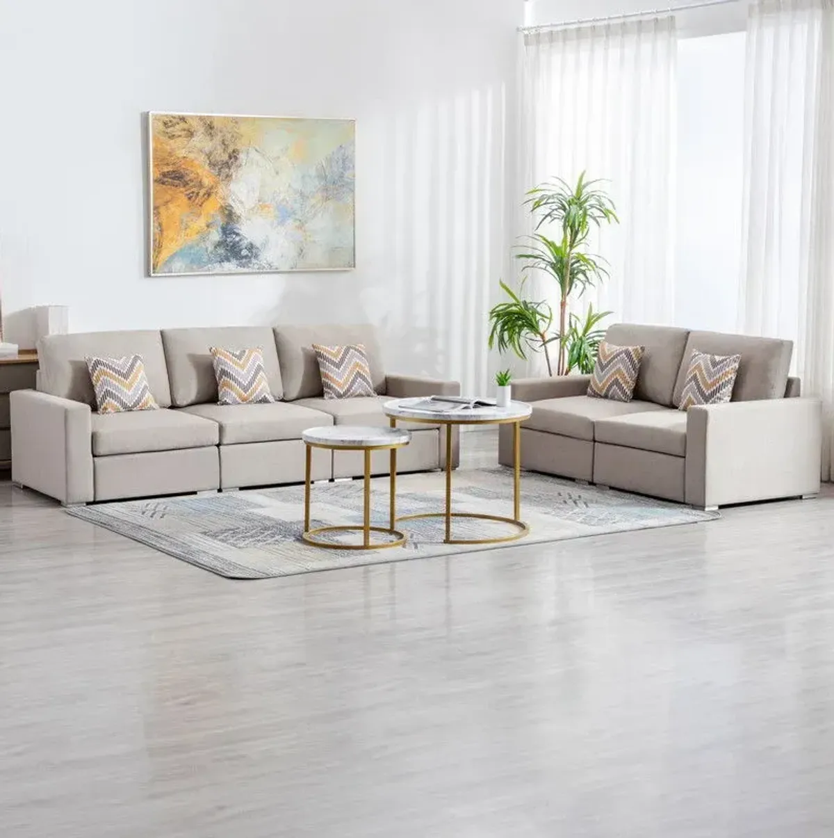 Nolan - Linen Fabric Sofa And Loveseat Living Room With Pillows And Interchangeable Legs