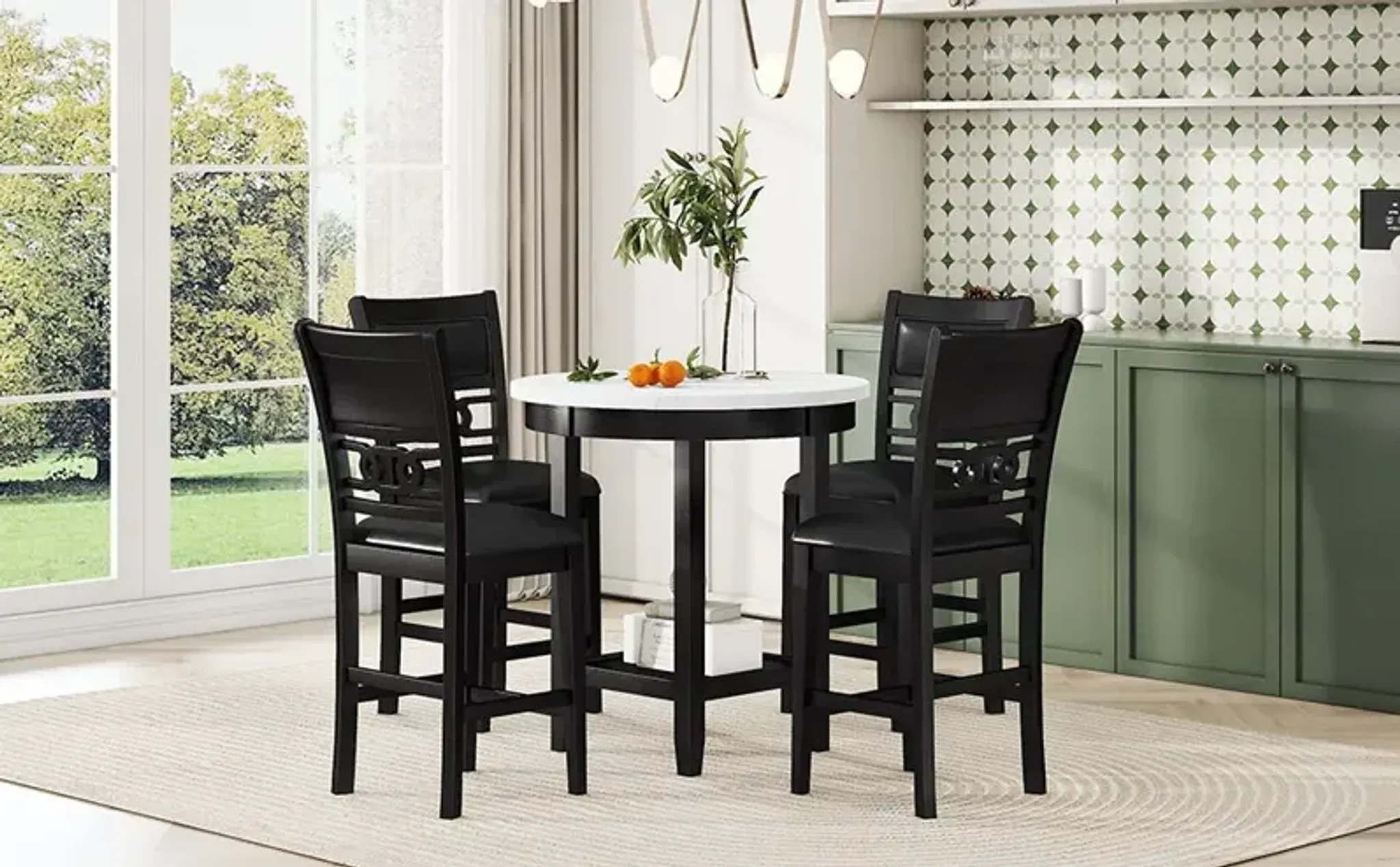 5 Piece Counter Height Dining Round Table Set With One Faux Marble Top ...