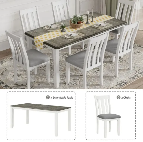 Dining Table Set Retro Style With Extendable Table And Upholstered Chairs
