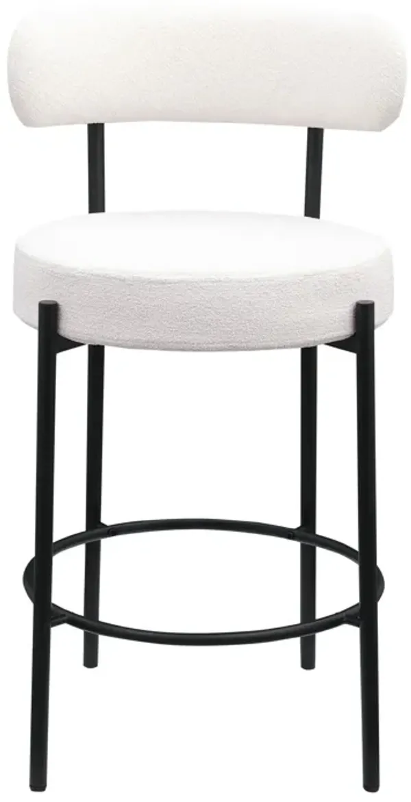 Modern Sherpa Counter Height Stools, Uphsoltered Seat Height Barstools With Brushed Brass Metal Legs Round Low Back Kitchen Stools With Footrest For Dining Room (Set of 2)