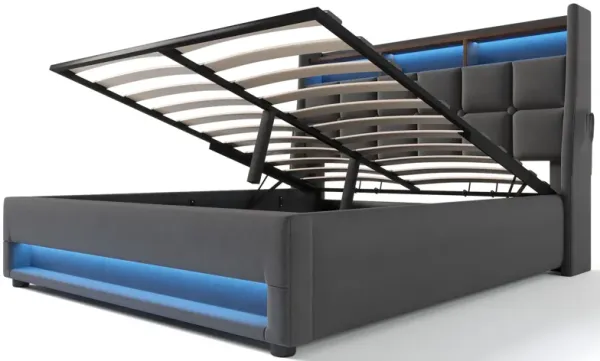 Upholstered Platform Bed With A Hydraulic Storage System, LED And USB Charging (Without Mattress)