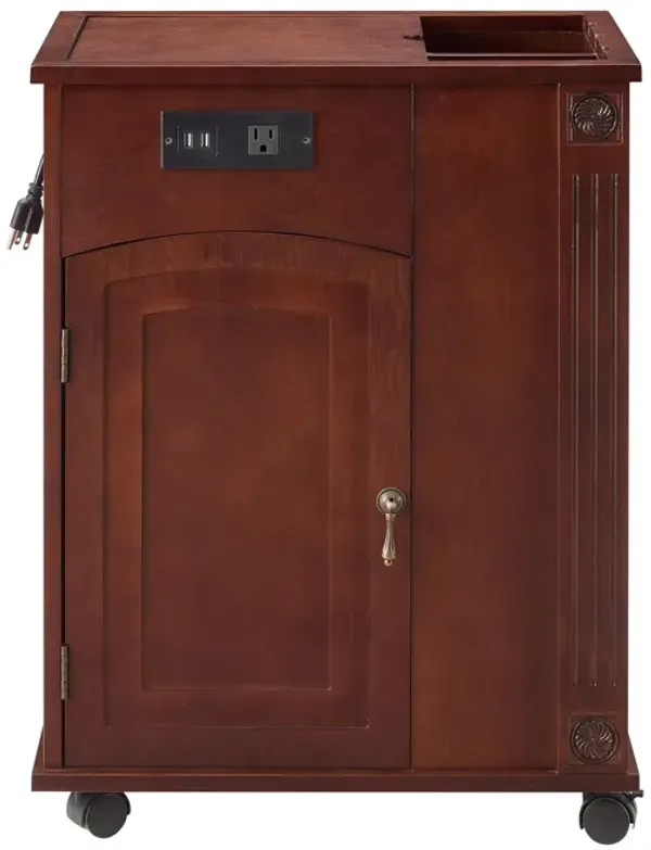 Traditional End Table With Charging Station, Narrow Side Table With USB Ports And Outlets - Red Walnut