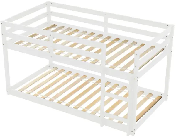 Twin Over Twin Floor Bunk Bed Comfortable - White