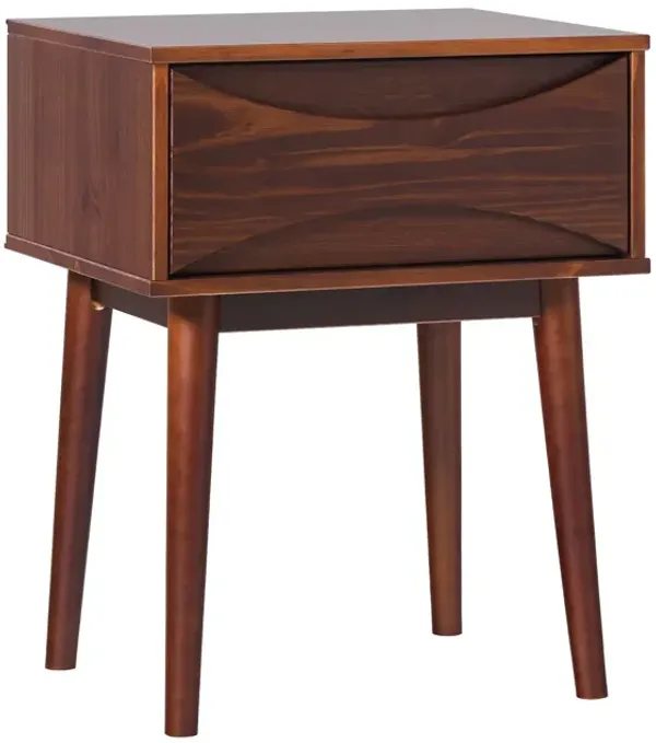 Mid-Century Modern 1 Drawer Solid Wood Nightstand - Walnut