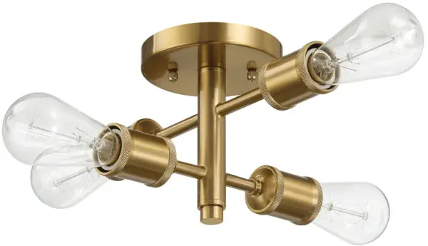 Ephemeral - 4 Lights Semi Flush Mount Retro Hallway Kitchen Bedroom Living Room Ceiling Pendant - Antique Brass / Clear / Gold