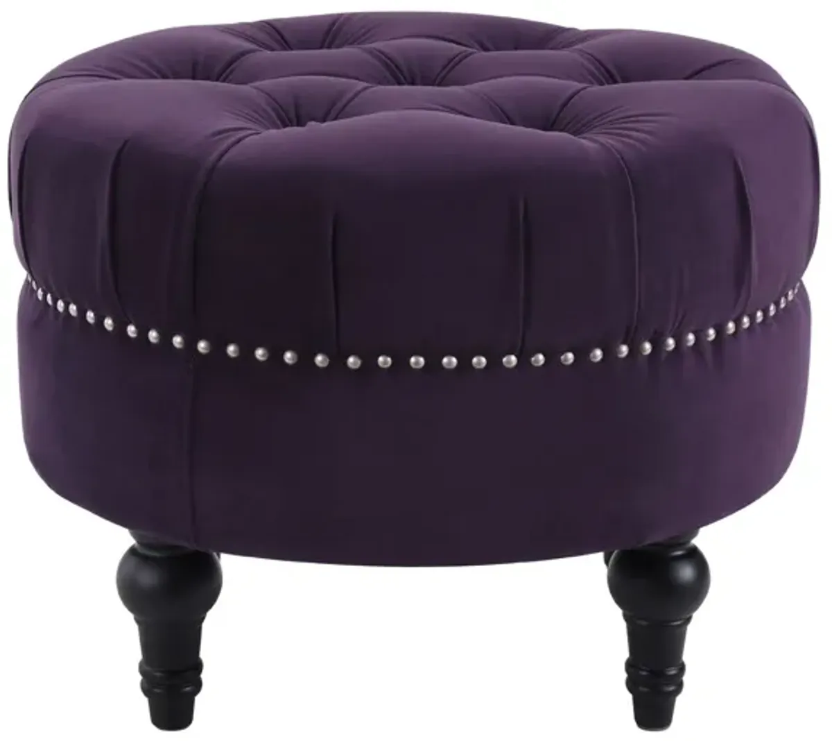 Dawn - Tufted Round Ottoman Nailhead Accents - Purple