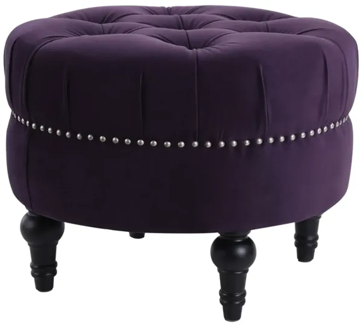 Dawn - Tufted Round Ottoman Nailhead Accents - Purple